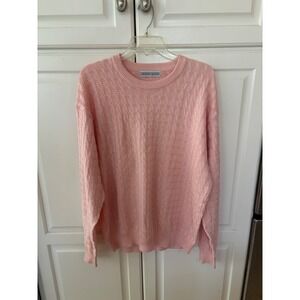 Robert Banks Pink Pima Cotton Cable Knit Crewneck Sweater Womens Large Made Peru